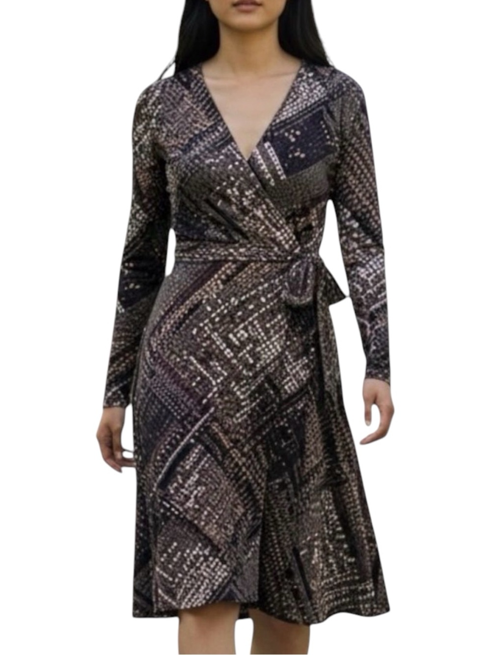 Trina Turk Burgundy Taupe Cream Wrap Office Career Dress NWOT Size M